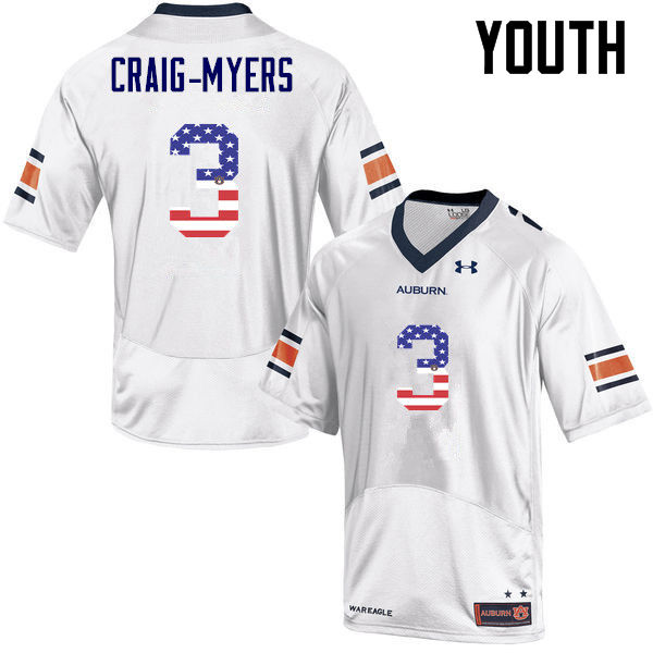 Auburn Tigers Youth Nate Craig-Myers #3 White Under Armour Stitched College USA Flag Fashion NCAA Authentic Football Jersey VUR6374XN